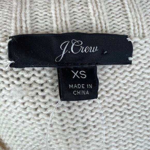 NWT J.CREW Natural Cream Crewneck Sweater Rhinestone Jewel Button Wool Blend XS - Picture 9 of 12